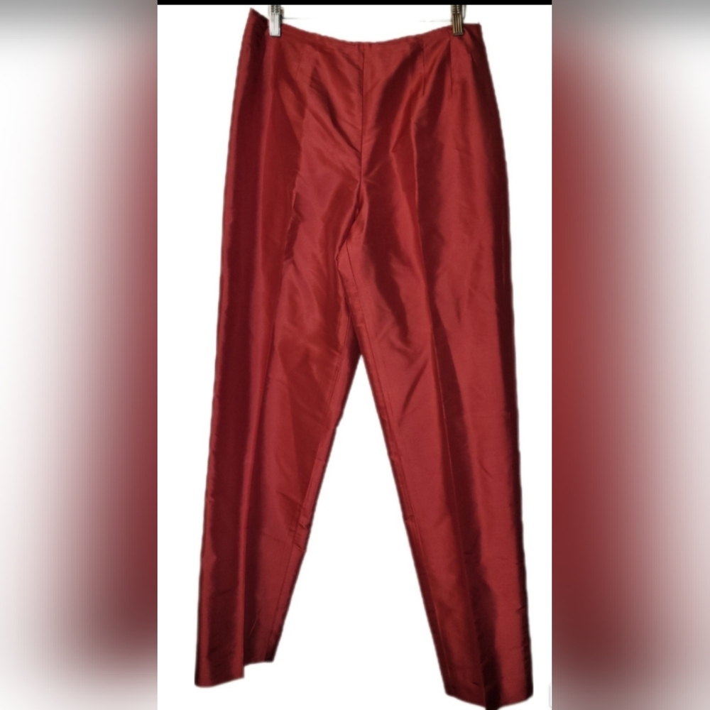 Vintage Talbots Red Pure Silk Luxury Dress Slacks 10 Tapered Leg Side Zip